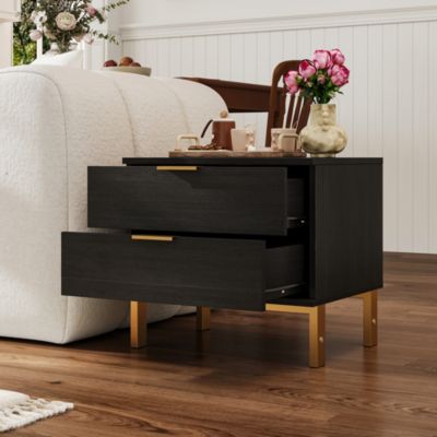 Bedside table with 2 Drawers, Nightstand with Metal Feet
