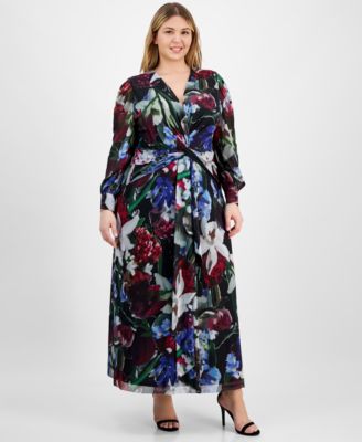 Anne Klein - Plus Size Printed Twist-Front Maxi Dress
