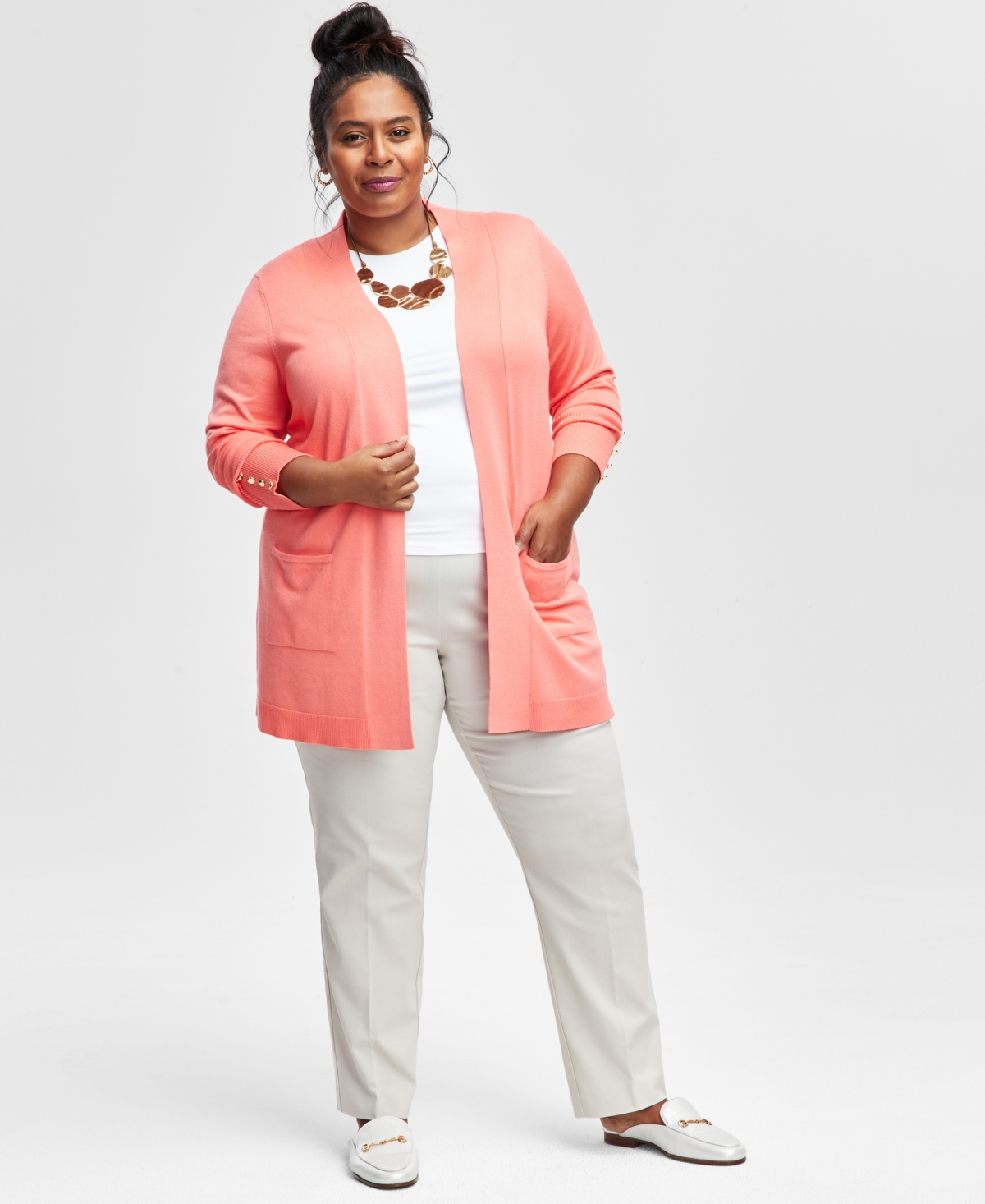Jm Collection Plus Size Open-Front Long-Sleeve Cardigan, Created for Macy's
