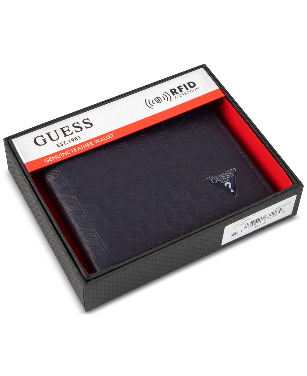 GUESS MEN'S GUESS CUBE EMBOSSED LEATHER WALLET 