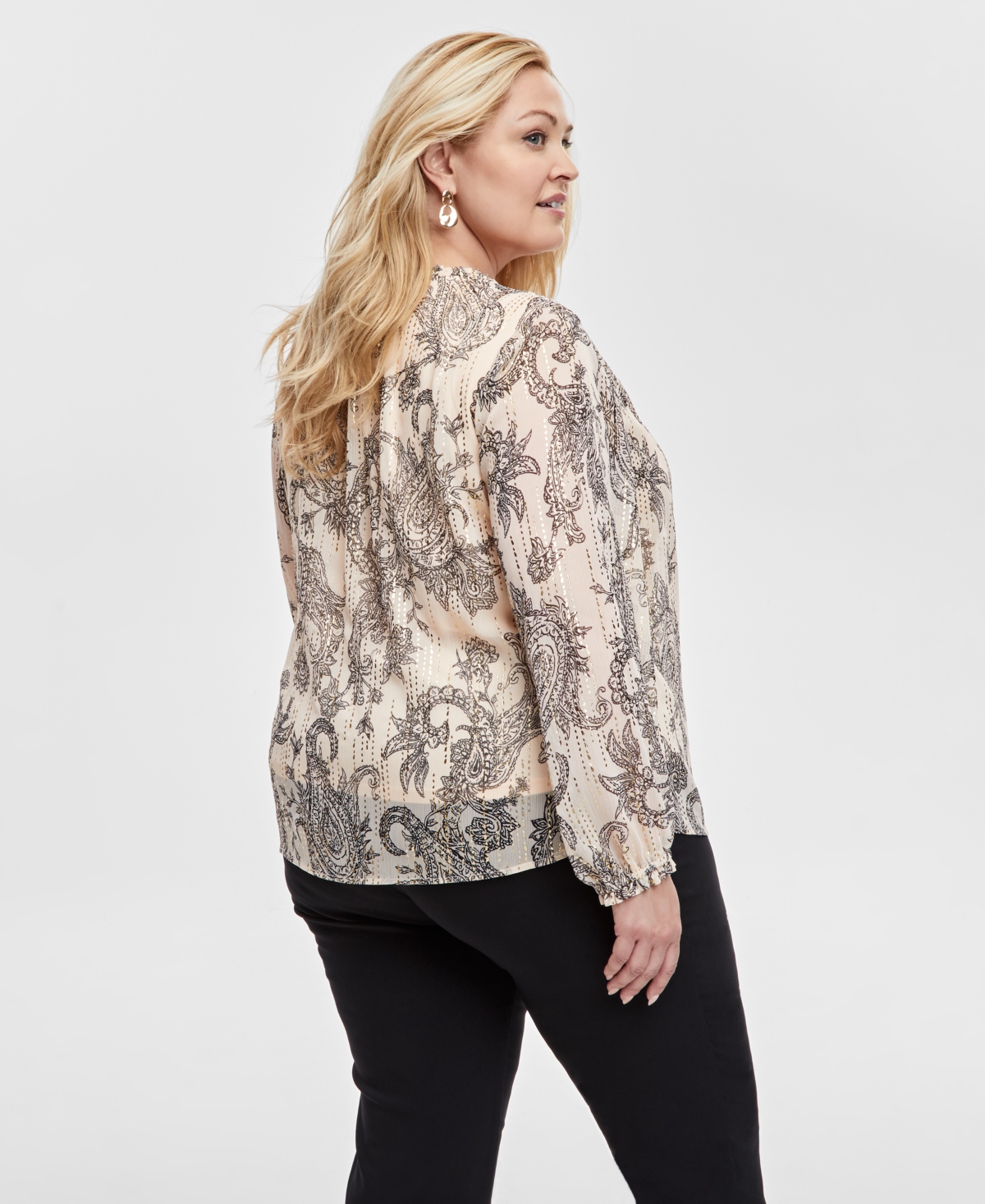 Jm Collection Plus Size Print Chiffon Tie-Neck Top, Exclusively at Macy's