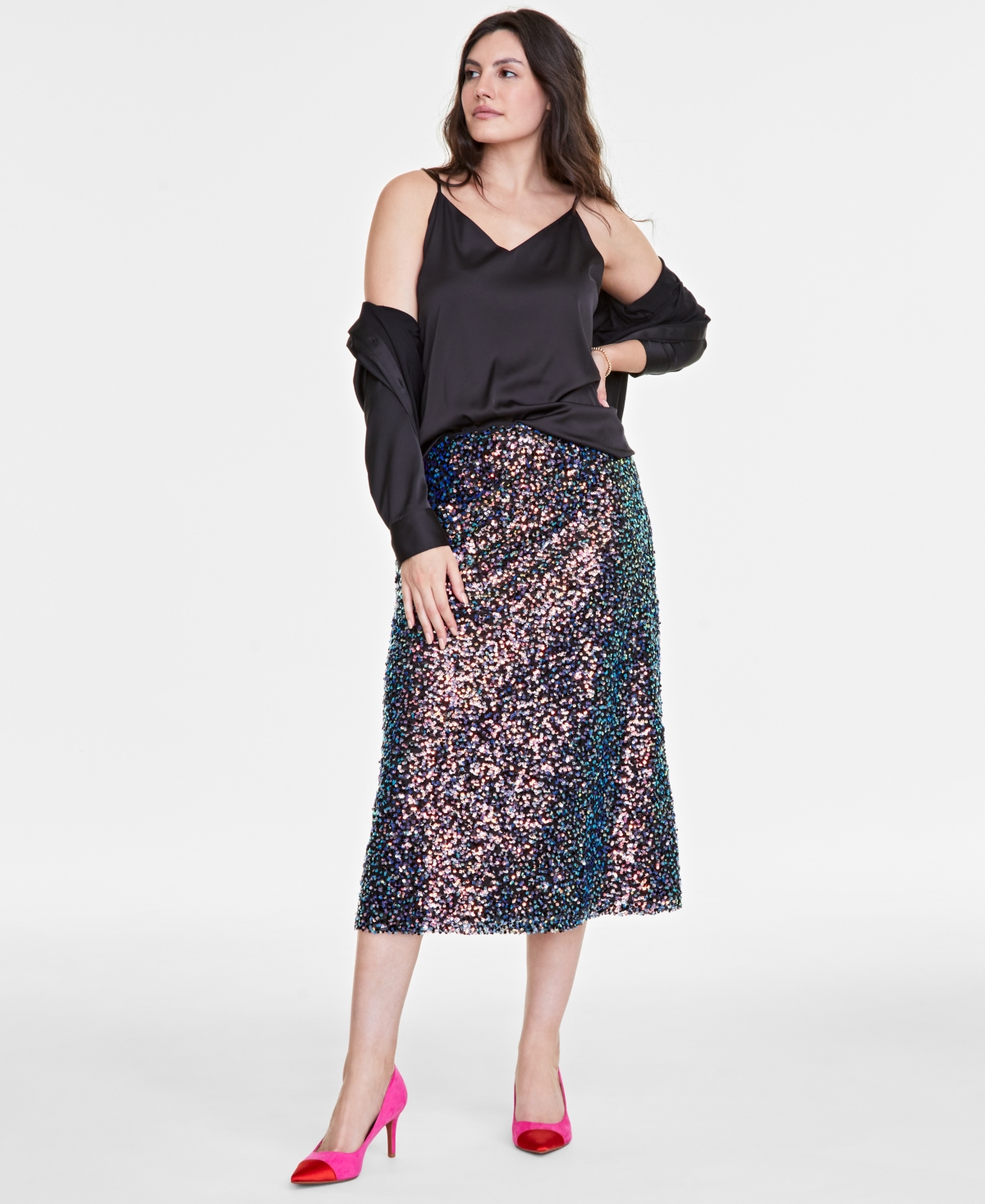 On 34th Women's Multi Sequin Midi Skirt, Created For Macy's In Deep Black