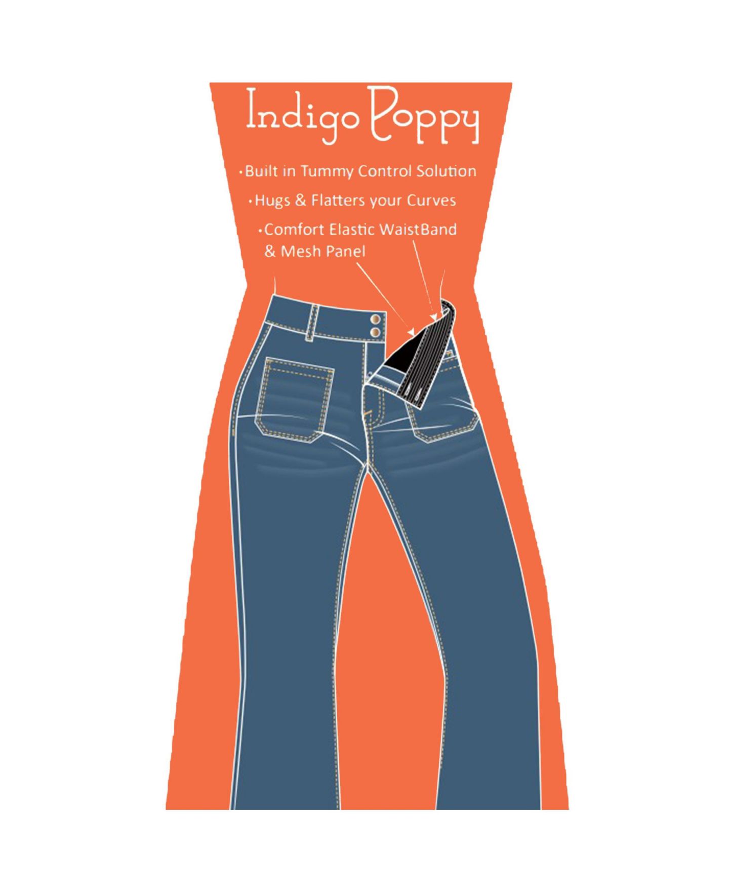 Женские джинсы Indigo Poppy Tummy Control Bootcut Jeans with Classic Pockets and back design, цвет: Средняя варка — фото 4