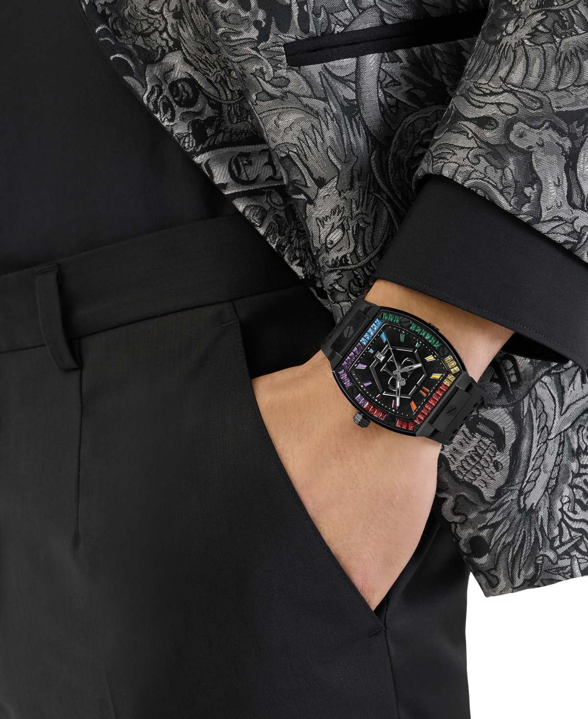 Philipp Plein The Hexagon Phantom Silicone Watch In Black