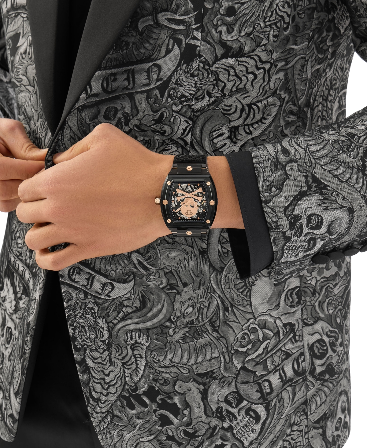 Philipp Plein Men's Automatic Skeleton Gray Tpu Strap Watch 44x56mm