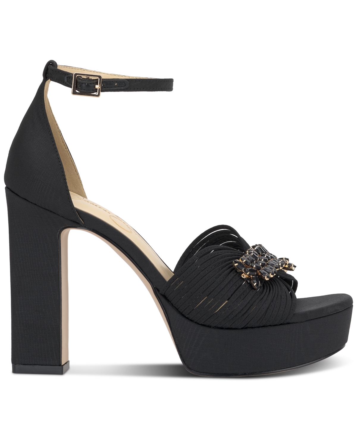 Jessica Simpson Anissia Ankle Strap Platform Pump In Black Moire Satin