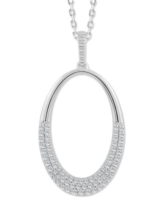 Macy's - Diamond Pav&eacute; Polished Oval Pendant Necklace (1/2 ct. t.w.) in 14k White Gold