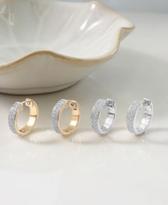 Diamond Double Row Huggie Hoop Earrings (1/2 ct. t.w.), in Sterling Silver or 14k Gold-Plated Sterling Silver, Created for Macy's