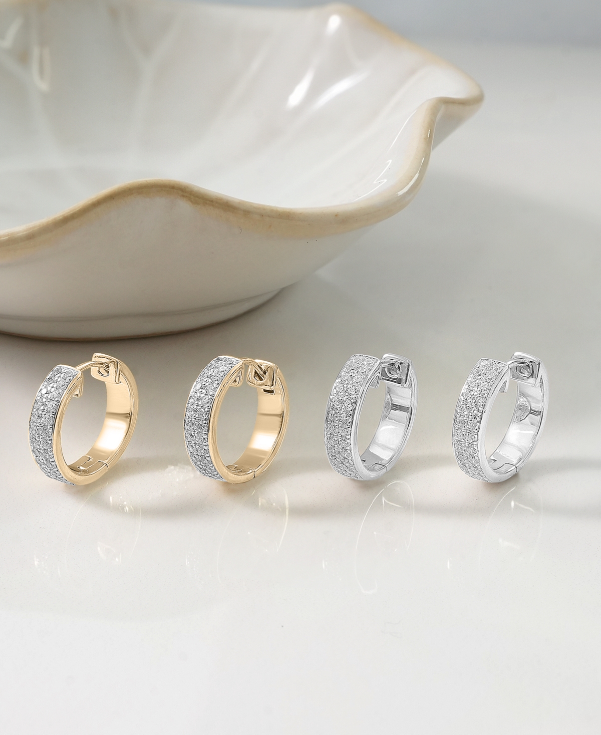 Macy's Diamond Double Row Huggie Hoop Earrings (1/2 Ct. T.w.), In Sterling Silver Or 14k Gold-plated Sterli In Sterling Silver
