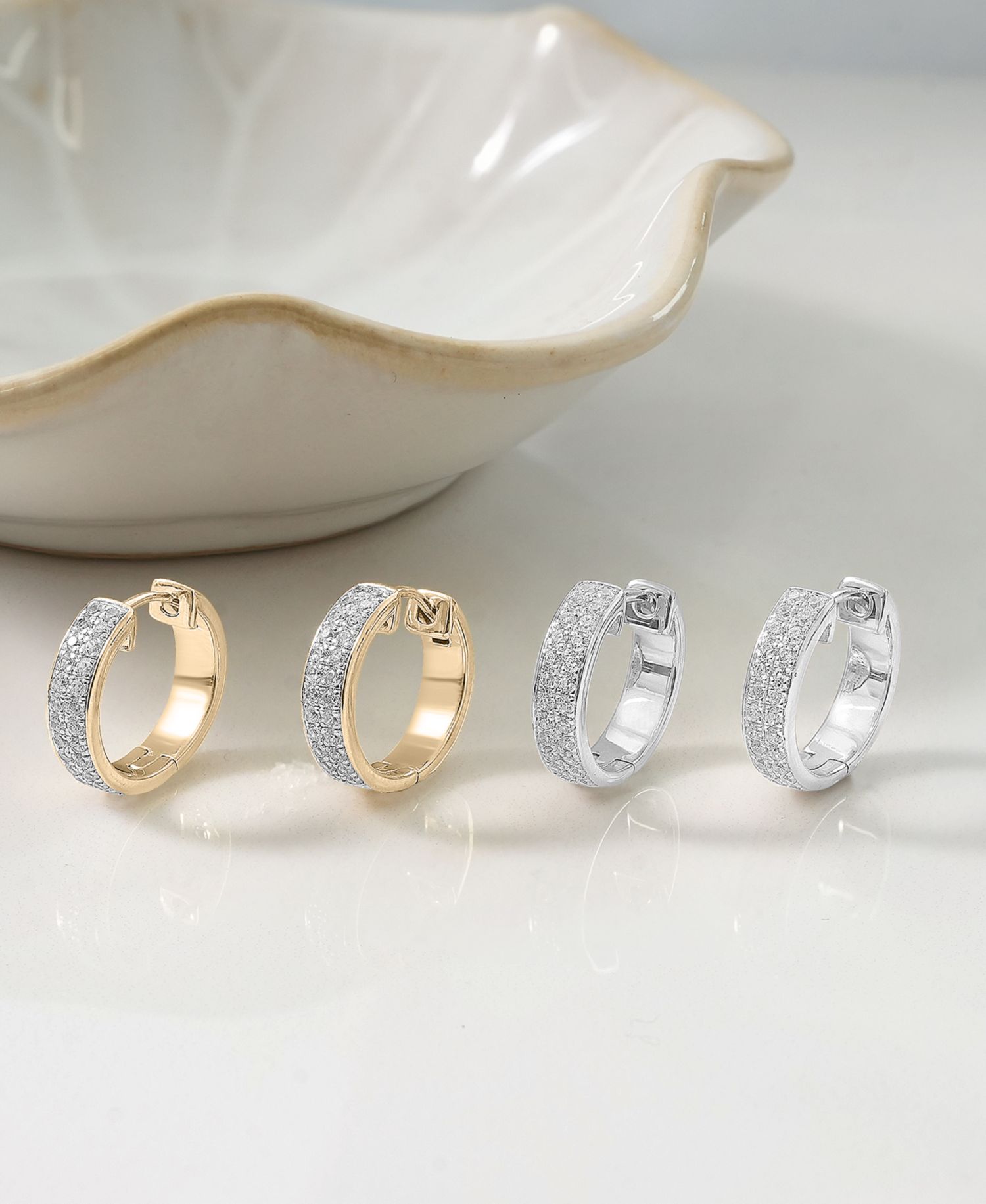 Diamond Double Row Huggie Hoop Earrings (1/2 ct. t.w.), in Sterling Silver or 14k Gold-Plated Sterling Silver