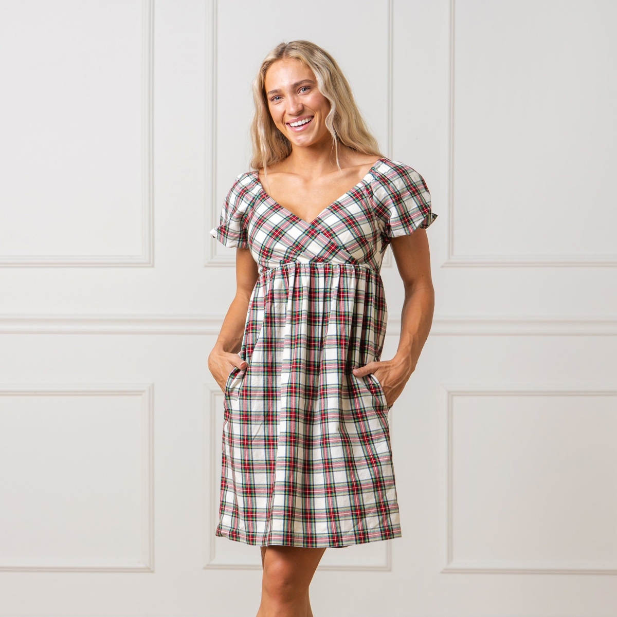 Hope & Henry Women's Puff Sleeve Crossover Party Dress