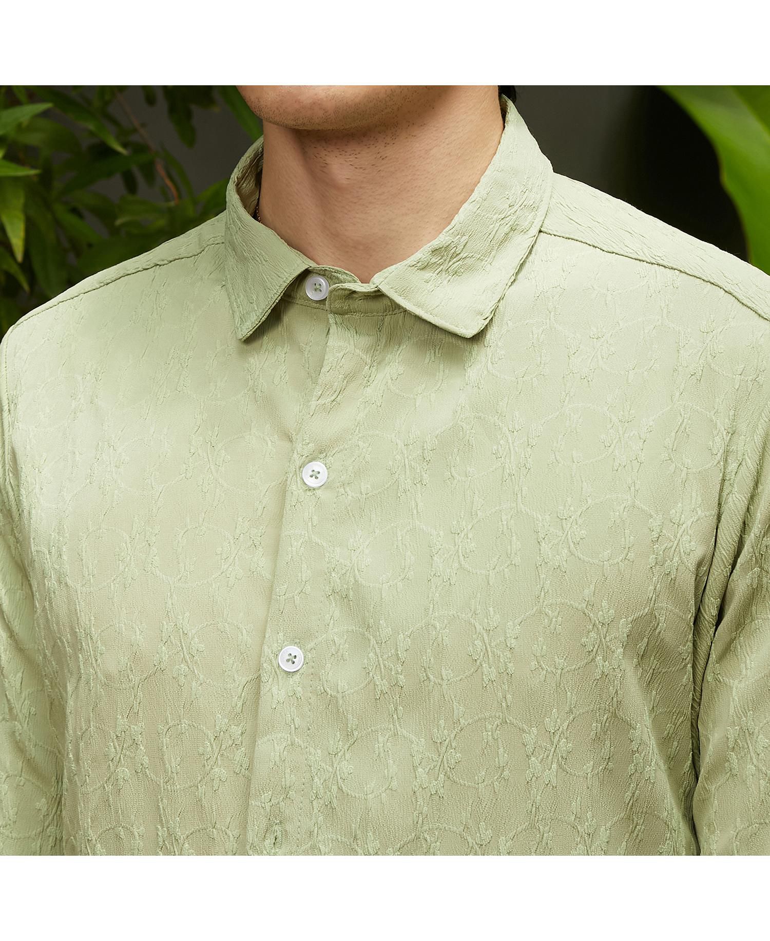 Men's Avocado Green Floral-Textured Shirt