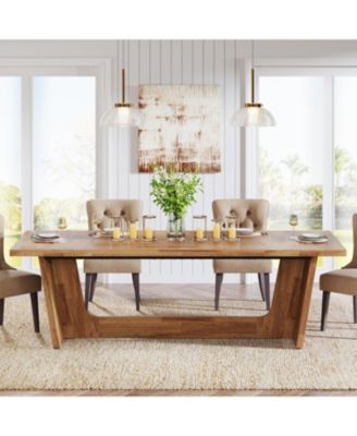 70.87-Inch Wood Dining Room Table for 6-8 People, Rectangular Farmhouse Kitchen Table with Solid Pedestal, Rustic Long Dinner Table