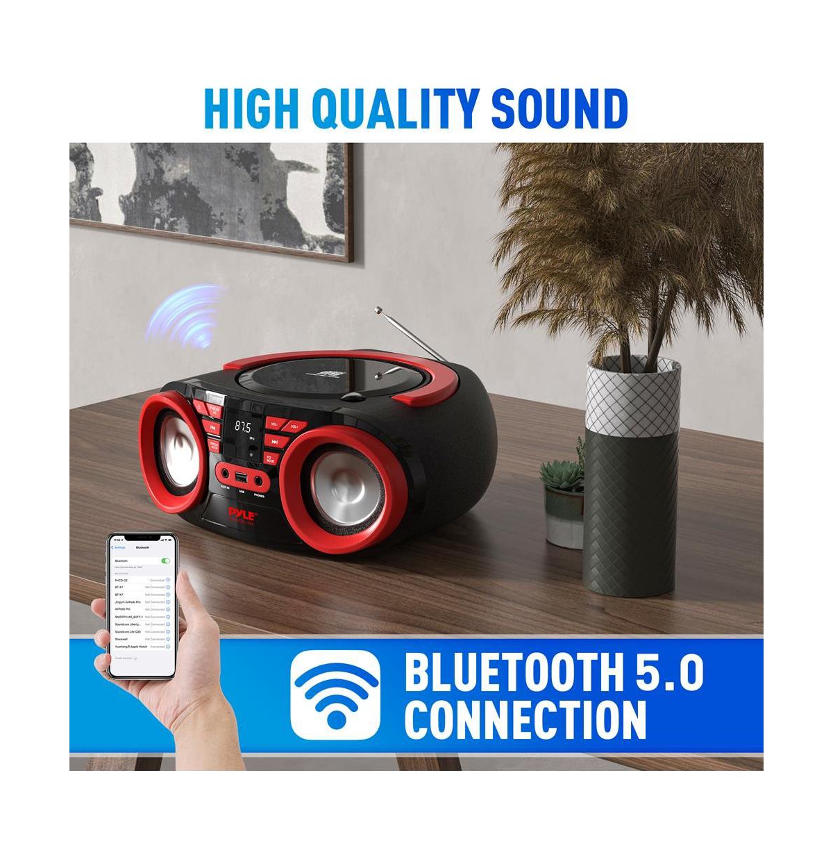 Pyle Portable Cd Player Boombox With Bluetooth, Am/Fm Radio & Usb, 50 Watt