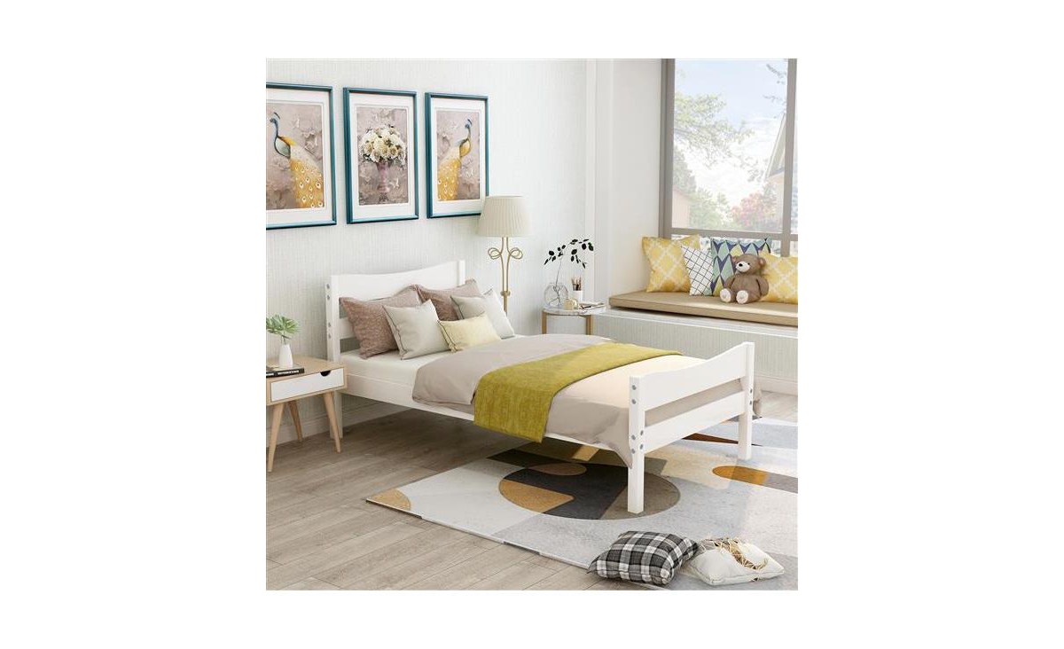 Slickblue Twin Size Wood Platform Bed with Headboard and Wooden Slat Support