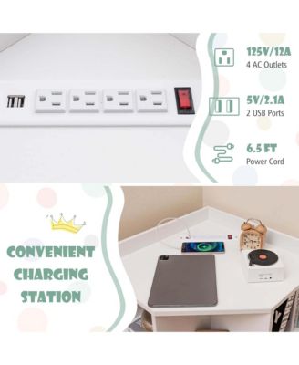 20" MDF Wood 3-Tier Kids Corner Toy Storage Cabinet 9 Cubbies + USB Ports & Outlets Multi-Functional Organizer for Playroom