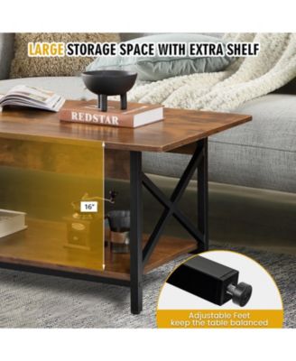 Coffee Table Industrial 2-Tier w/ Storage Shelf &Storage Shelf for Living Room Rustic Brown