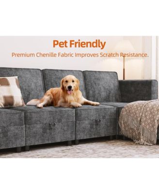 Chenille Storage Ottoman Module for Modular Sectional Sofa, Square Ottoman Module for Sectional Sleeper Sofa, Gray