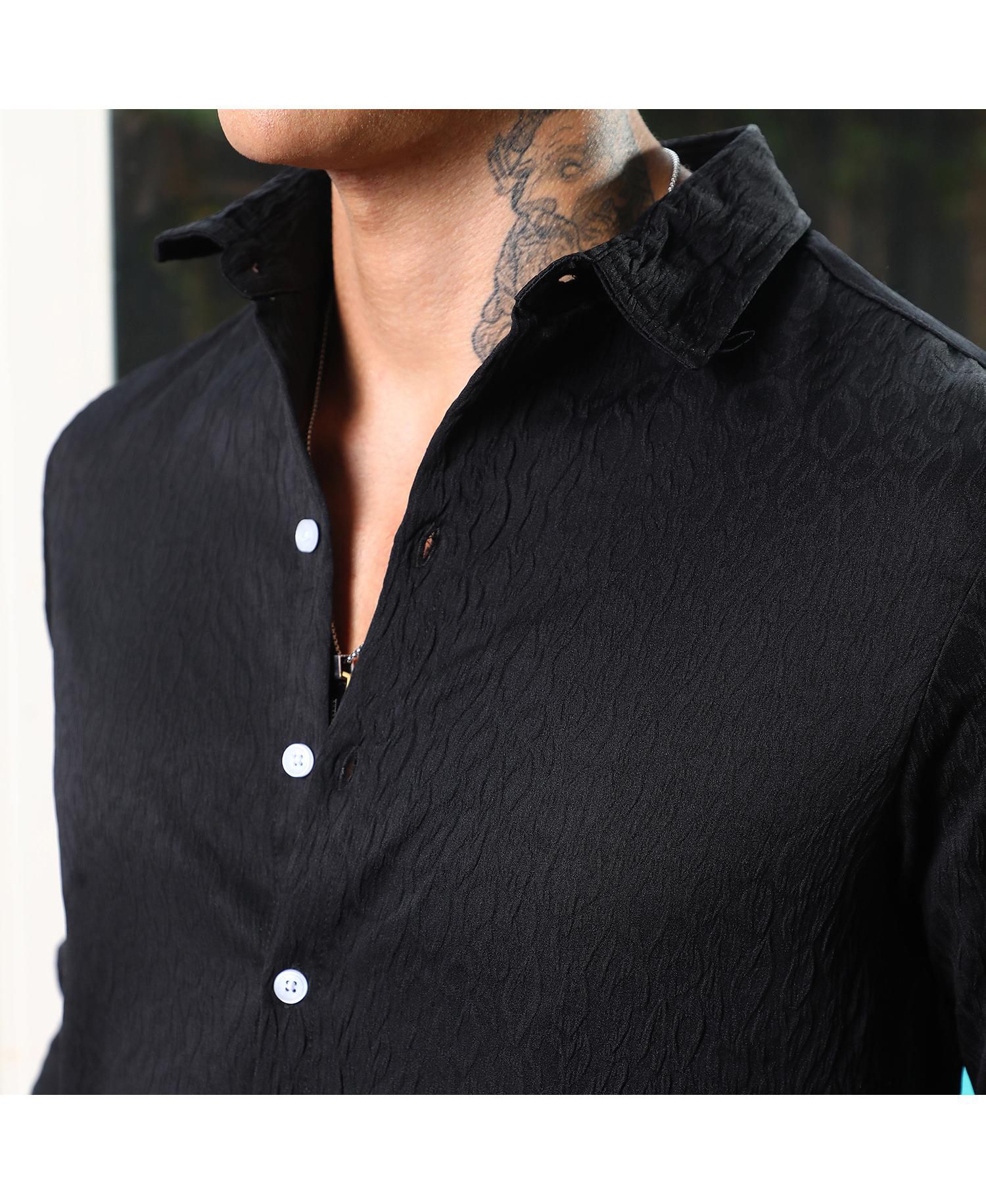 Men's Onyx Black Abstract-Textured Shirt