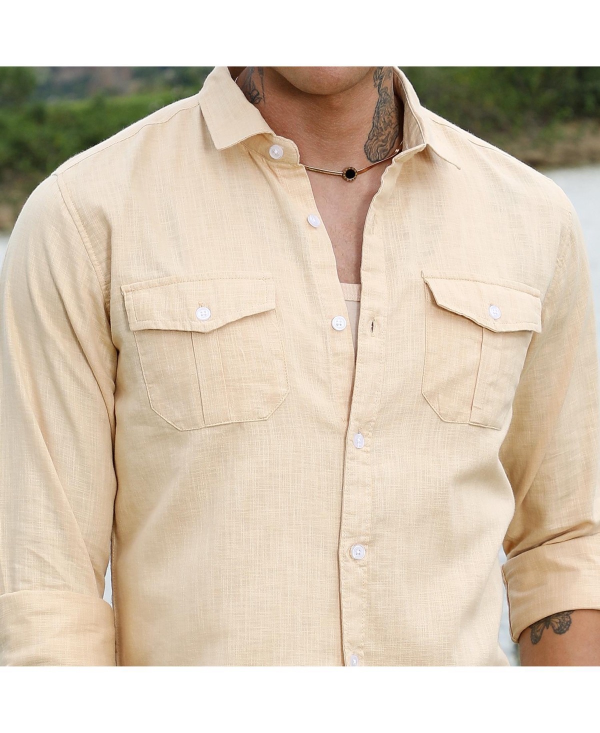Campus Sutra Men's PaleHeathered Utility Shirt - Yellow
