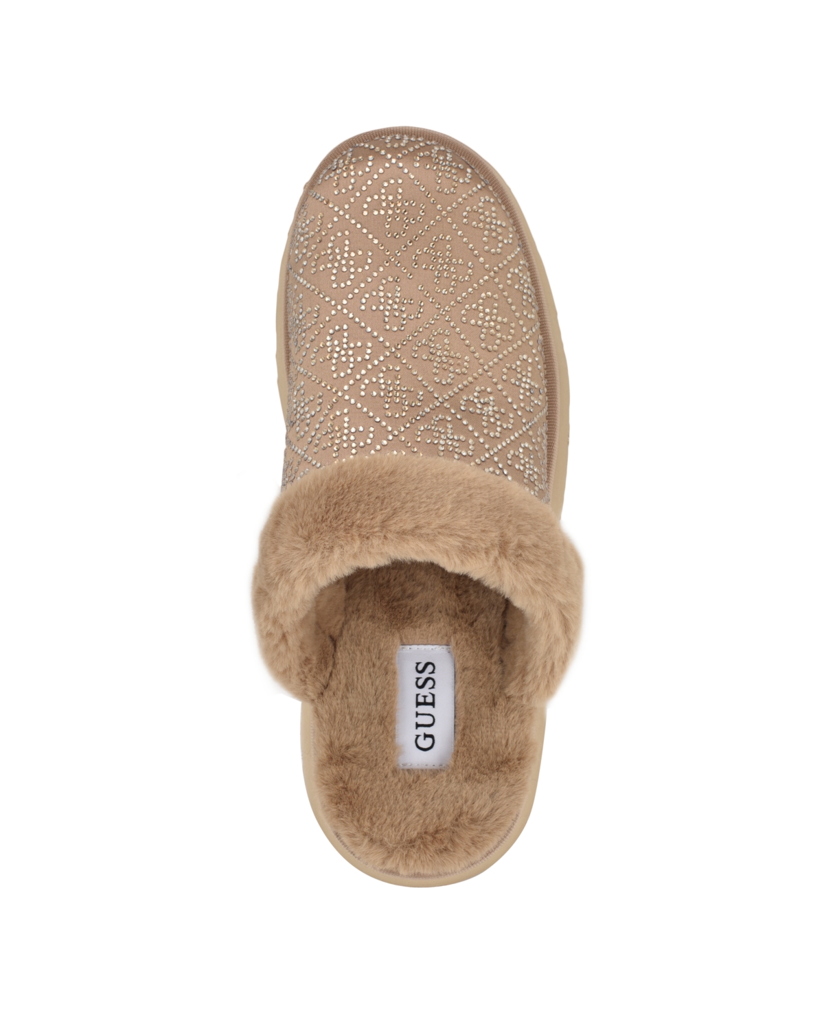 Guess Women's Danikas Slip-on Slippers In Taupe Velvet Rhinestone Logo