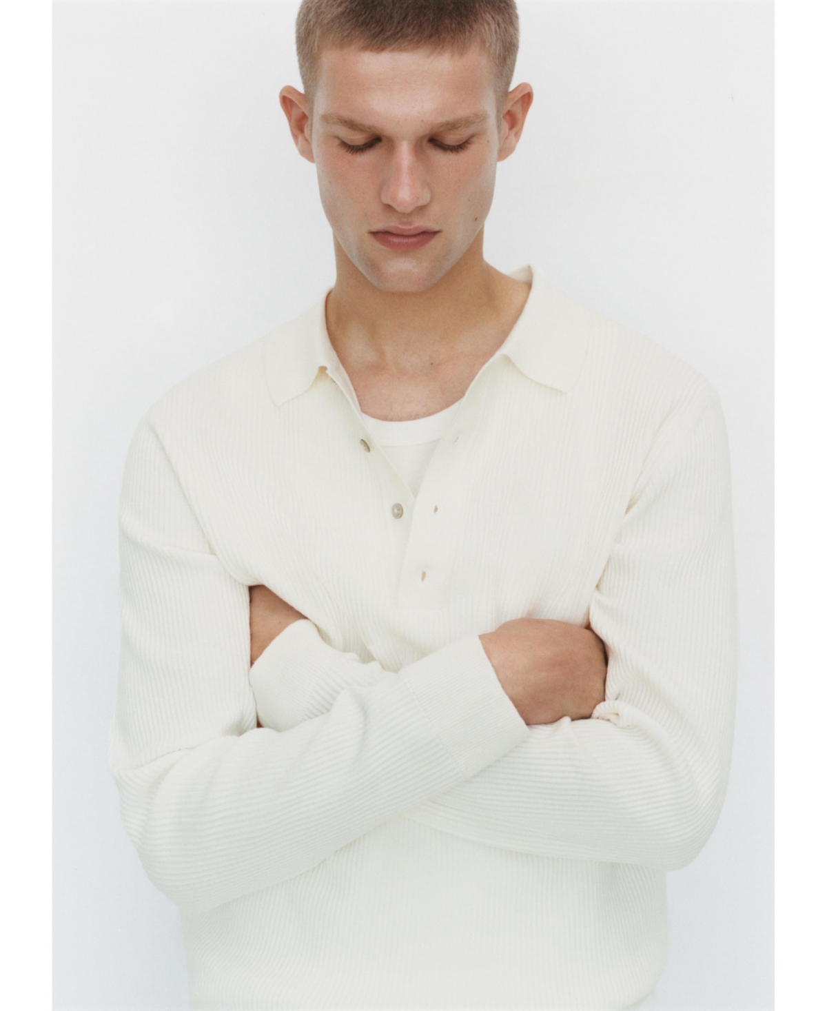 Mango Men's Cotton-Blend Ribbed Polo Shirt