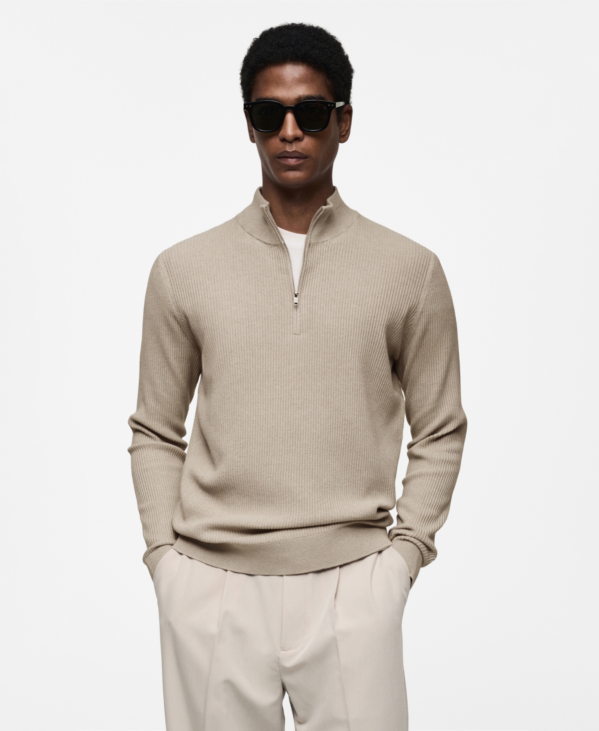 Mango Perkins Half Zip Sweater In Beige