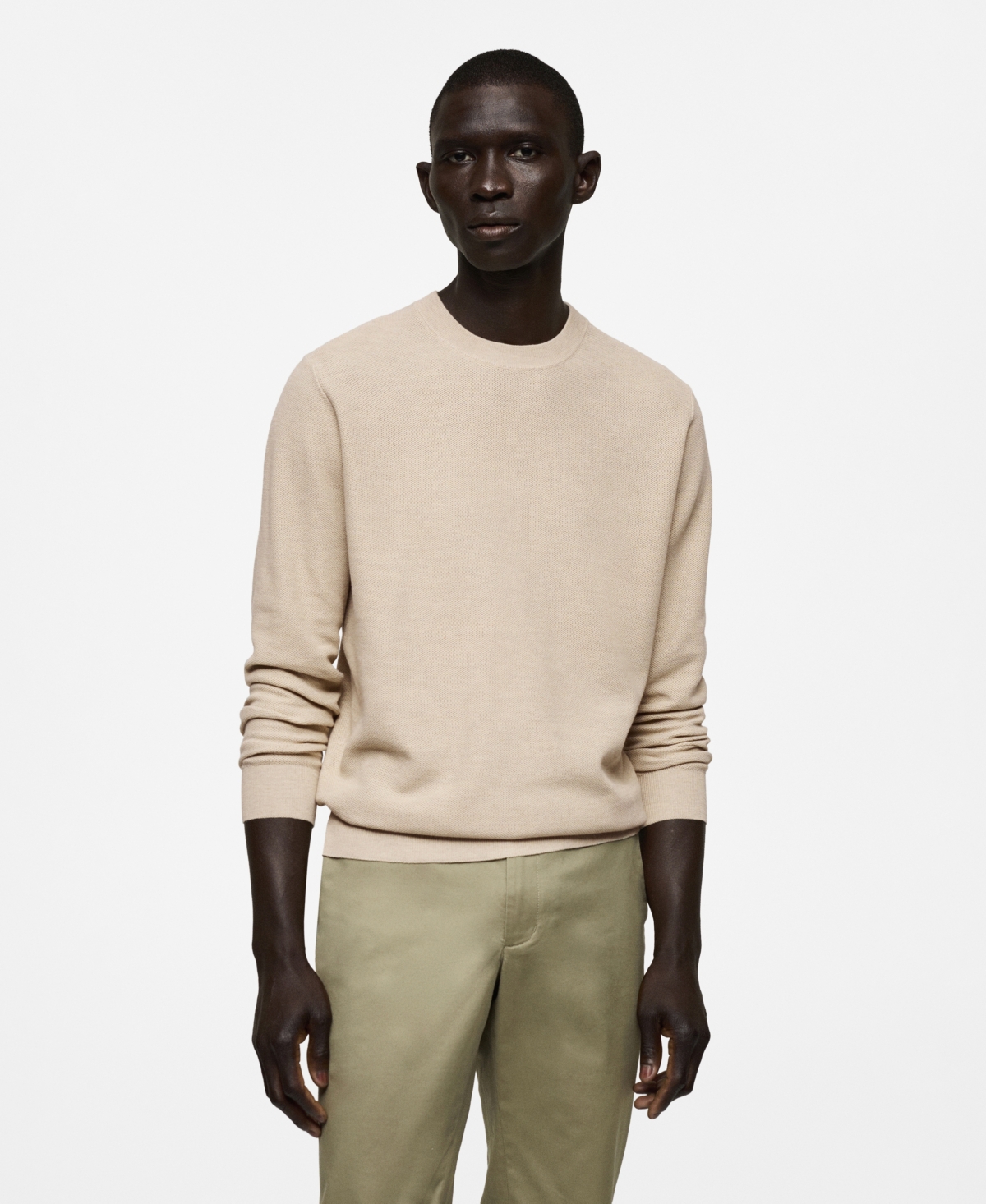 Mango Microstructure Crewneck Sweater In Sand
