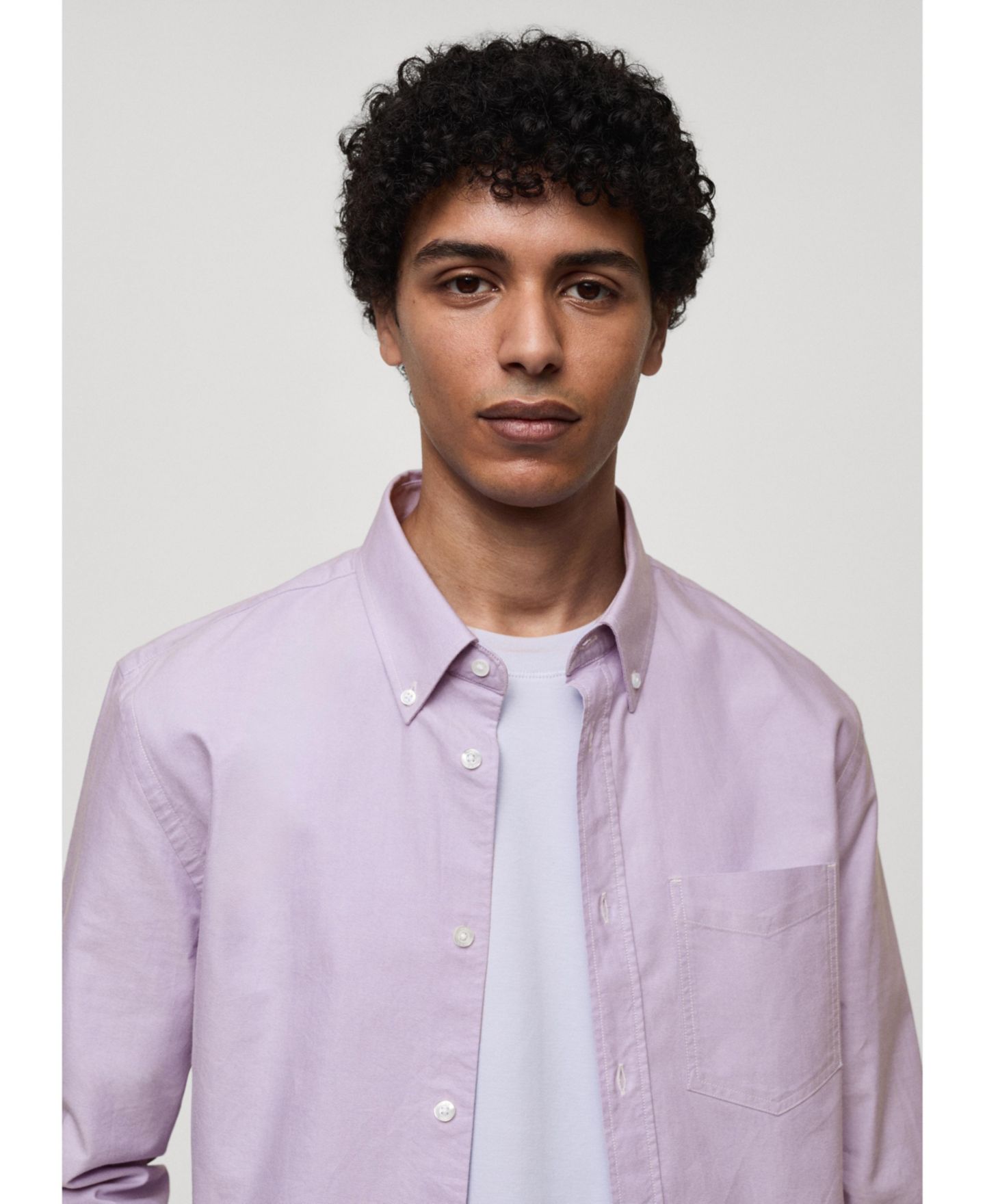 Мужская рубашка Mango Oxford Cotton, цвет: Фиолетовый — фото 4