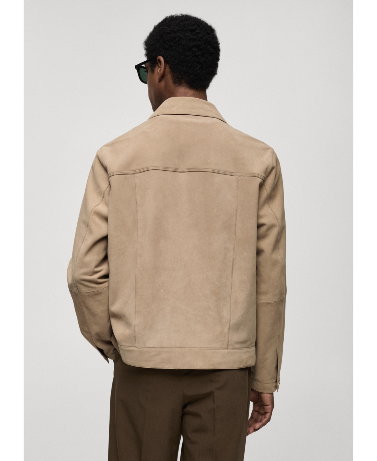 Mango Men's Pockets Detail Leather Jacket -Pastel Gray