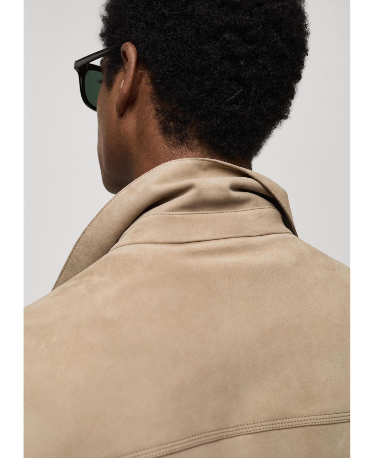 Mango Men's Pockets Detail Leather Jacket -Pastel Gray