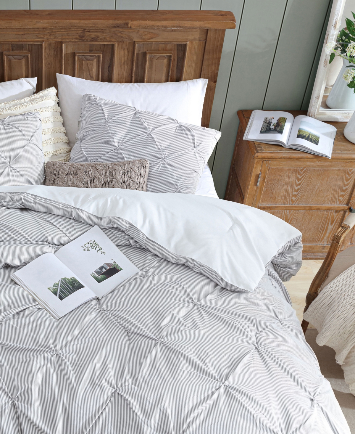 Swift Home Classic Stripes Pintuck 2-pc. Comforter Set, Twin In Grey