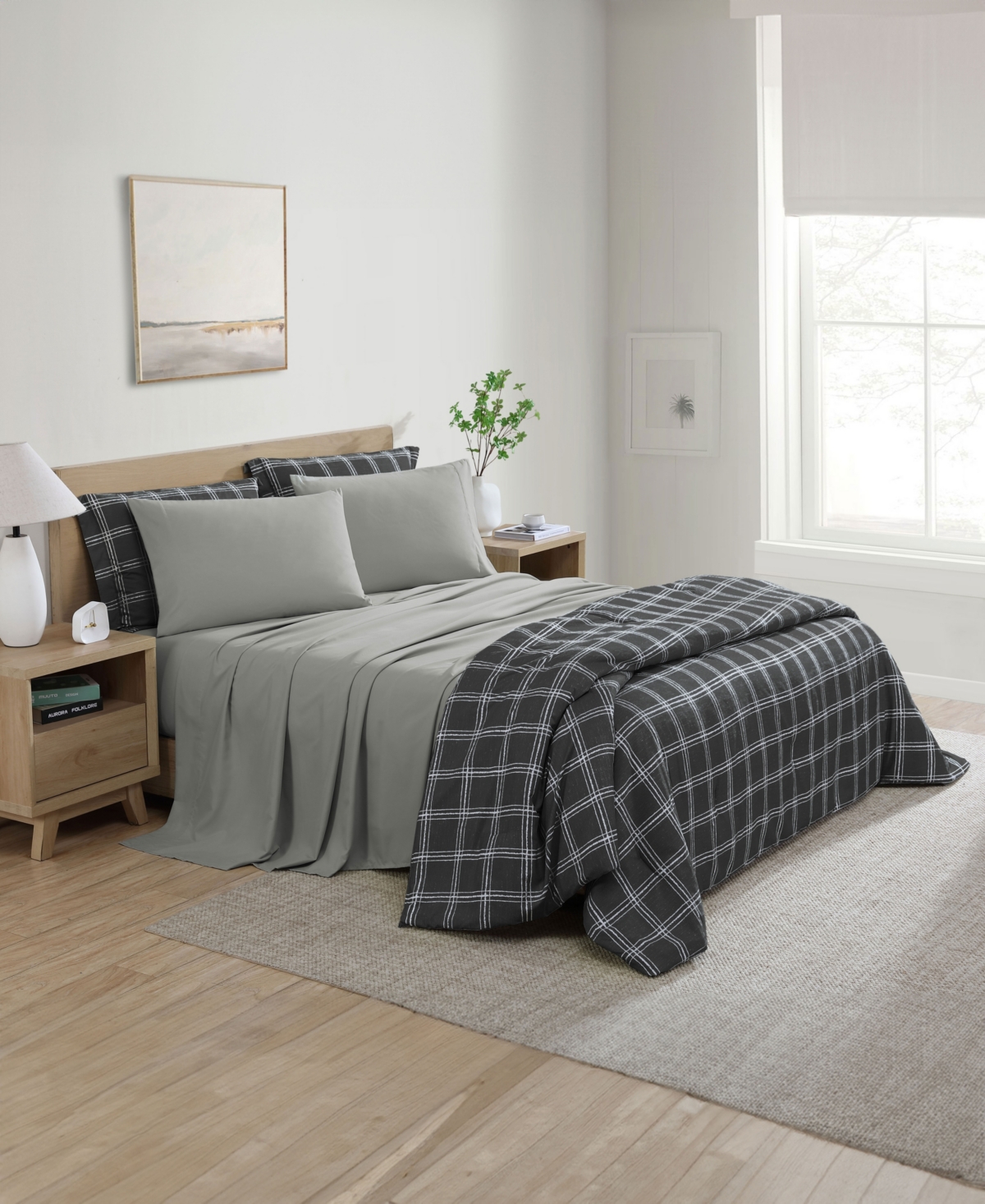 Shop Swift Home Grid Plaid Reversible 7-pc. Comforter Set, Queen In Black