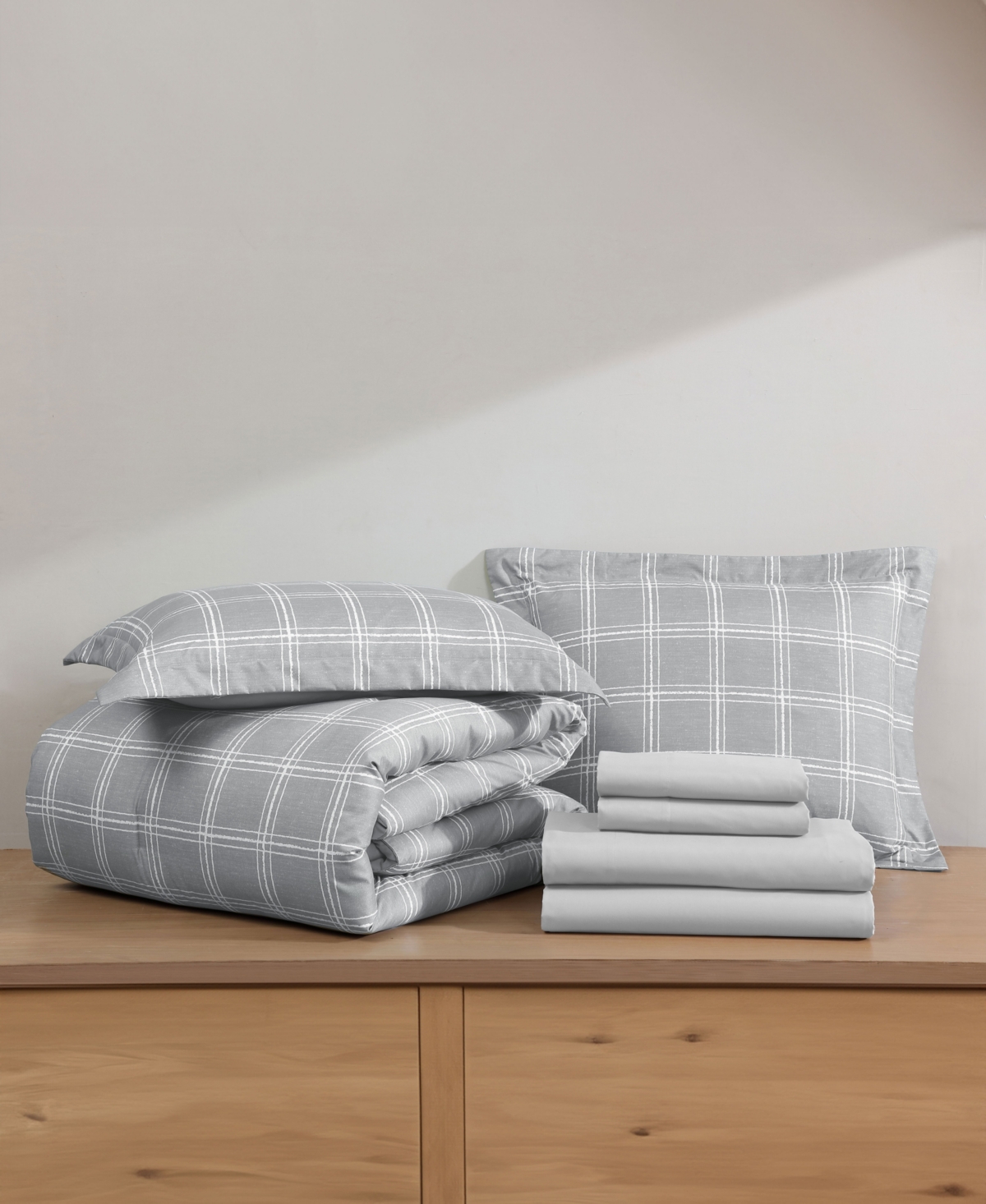 Swift Home Grid Plaid Reversible 7-pc. Comforter Set, Queen In Grey