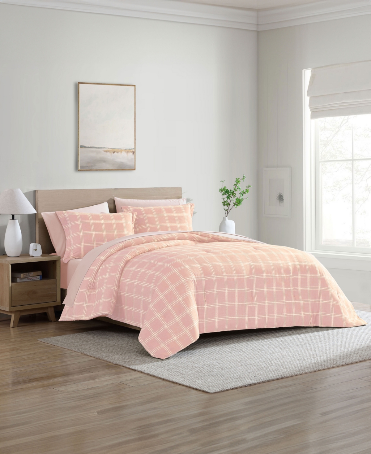 Swift Home Grid Plaid Reversible 7-pc. Comforter Set, Queen In Pink