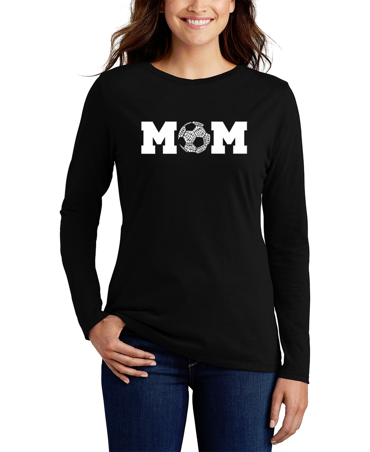 Women's Soccer Mom Word Art Long Sleeve T-Shirt - Black