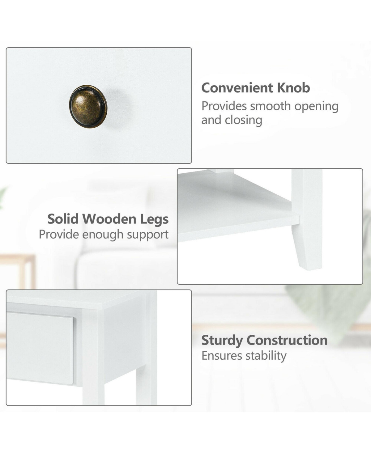 Gymax 2PCS Nightstand Sofa End Side Table W/ Storage Drawer Bottom Shelf- White