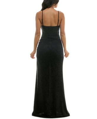 Juniors' Glitter-Knit Notched-Neck Gown