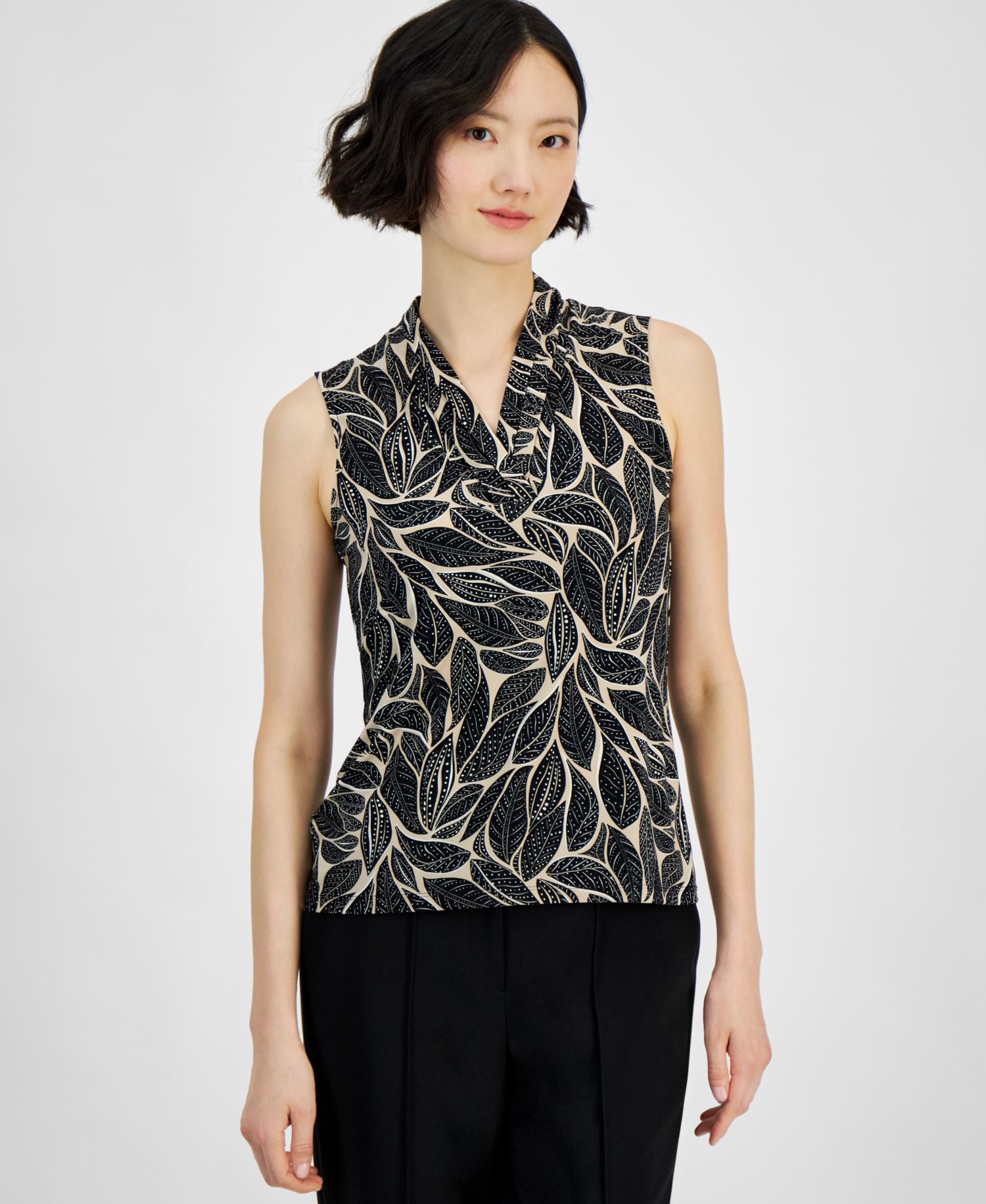 Petite Pleated V-Neck Top