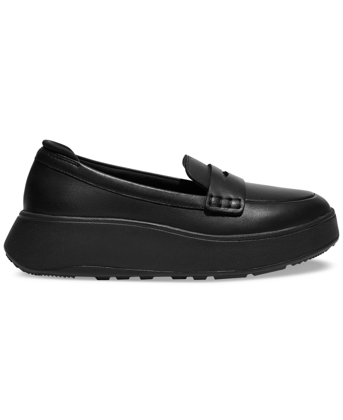 Женские туфли FitFlop F-Mode Leather Flatform Loafer Flats, цвет: Чёрный — фото 2