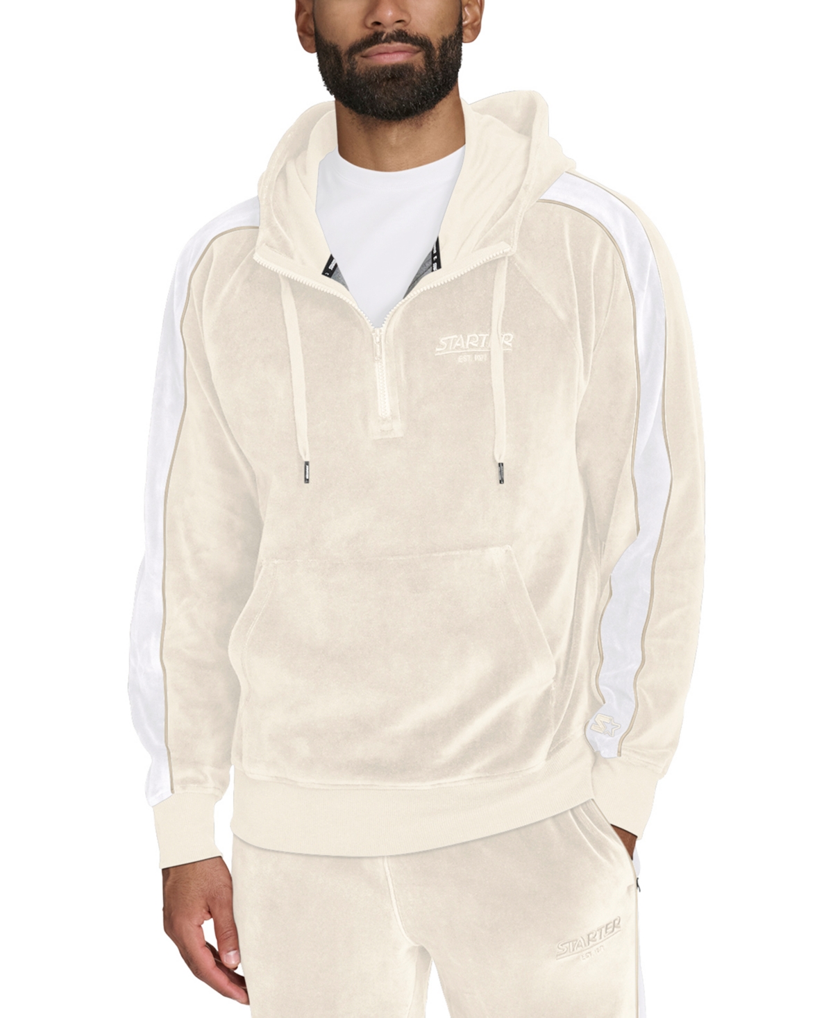 Starter Men's Velour Quarter-Zip Jersey-Lined Hoodie