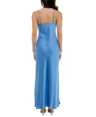 Juniors' Rosette-Trim Empire-Waist Side-Slit Gown