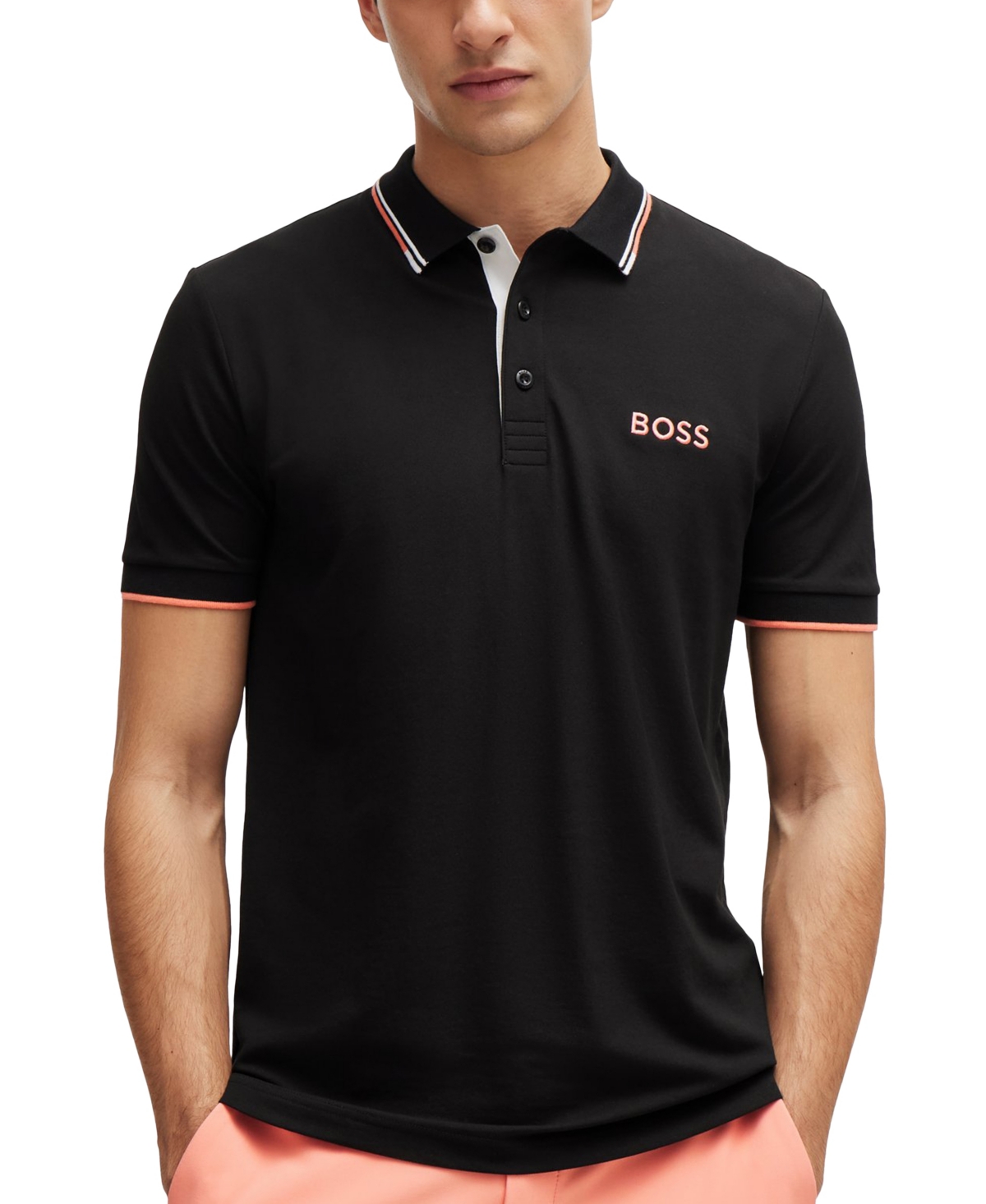 Hugo Boss Men's Paddy Pro Stretch Pique Polo Shirt, Black In Charcoal