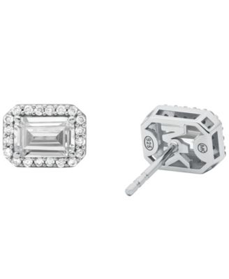 Sterling Silver Emerald Halo Stud Earrings