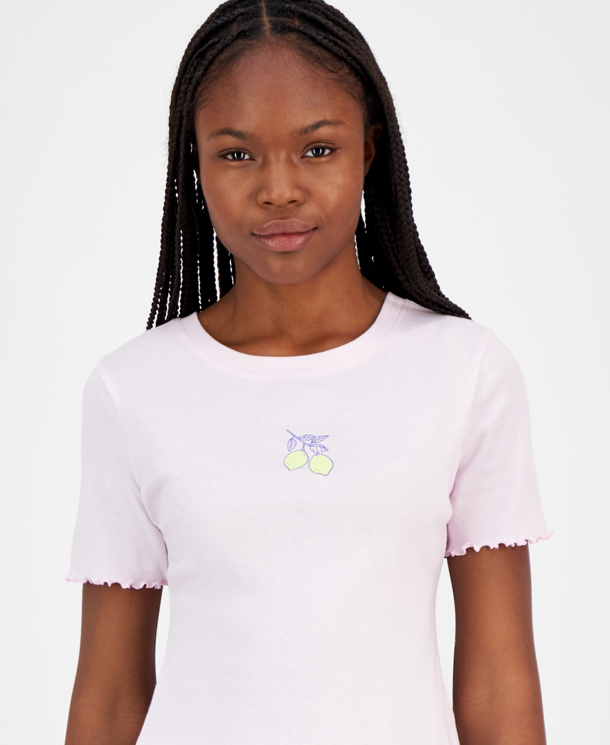 Grayson Threads, The Label Juniors' Lemon Lettuce-edge Baby Tee In Pink