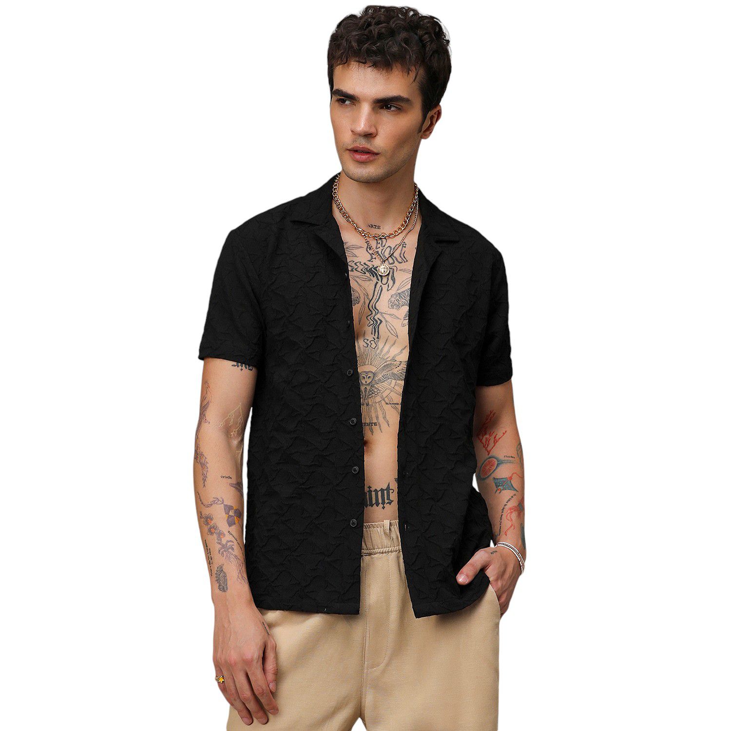 Men's Onyx Black Crumble Textured Shirt