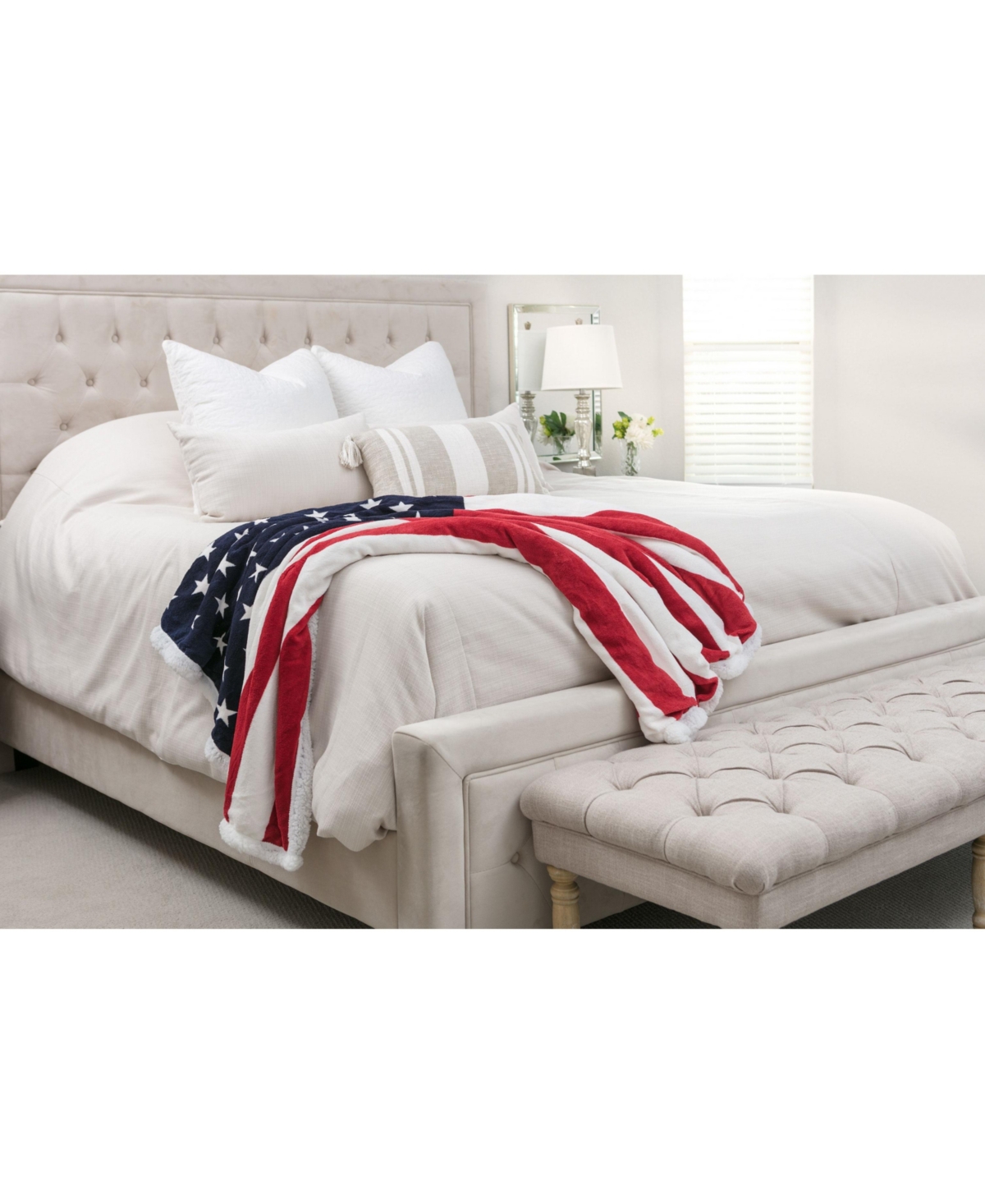 Chanasya Premium Patriotic Us Flag Print Sherpa Throw Blanket - Lightweight Microfiber for Couch and Bed