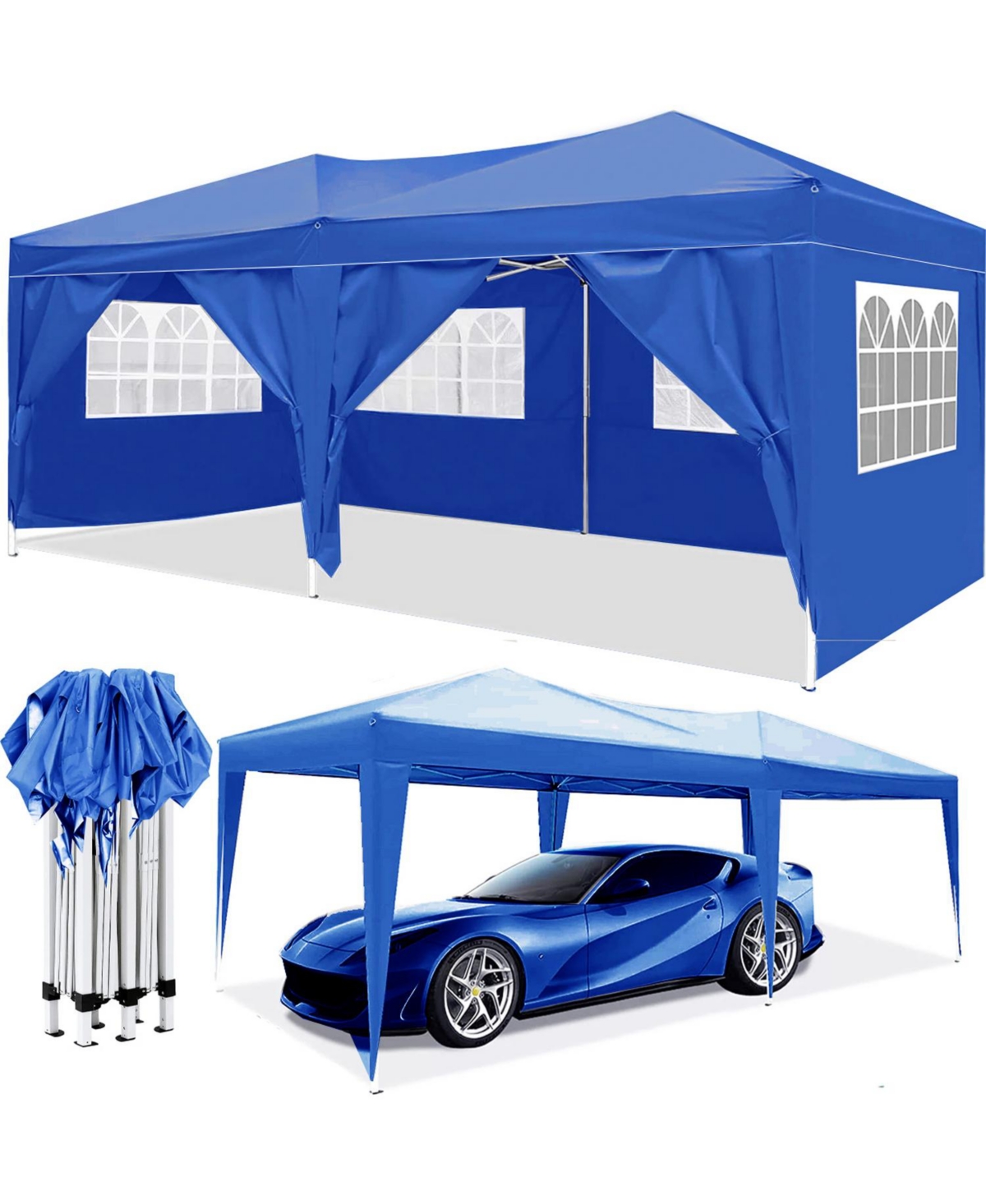 Slickblue Pop-Up Canopy Tent - Portable Outdoor Folding Party Tent with 6 Removable Sidewalls & Carry Bag
