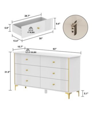 White Wooden Storage Cabinet Bedside Chest with 6-Drawer