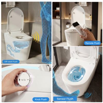 Smart Toilet Bidet with Tank Built in, Auto Open Close Lid, Foot Sensor, Heated Seat, Warm Water Sprayer & Dryer, Aromatherapy System, Modern Toilet with LED Nightlight